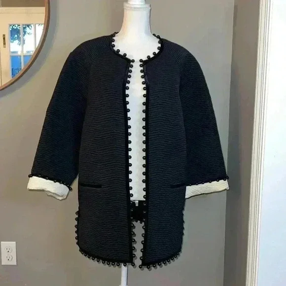 Tory Burch Beaded chevron-jacquard coat Size 10 - Picture 2 of 11